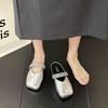 Women Baotou Half Slippers French Square Head Flat-bottomed Slipper Lightweight PU Leather Casual Slippers Women's Muller Slides