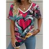 Sommer Liebe Herz 3D Druck T-Shirt Damen Streetwear Lässige T-Shirts Y2k Oberteile Frau Harajuku V-Ausschnitt T-Shirts Übergroße Kleidung