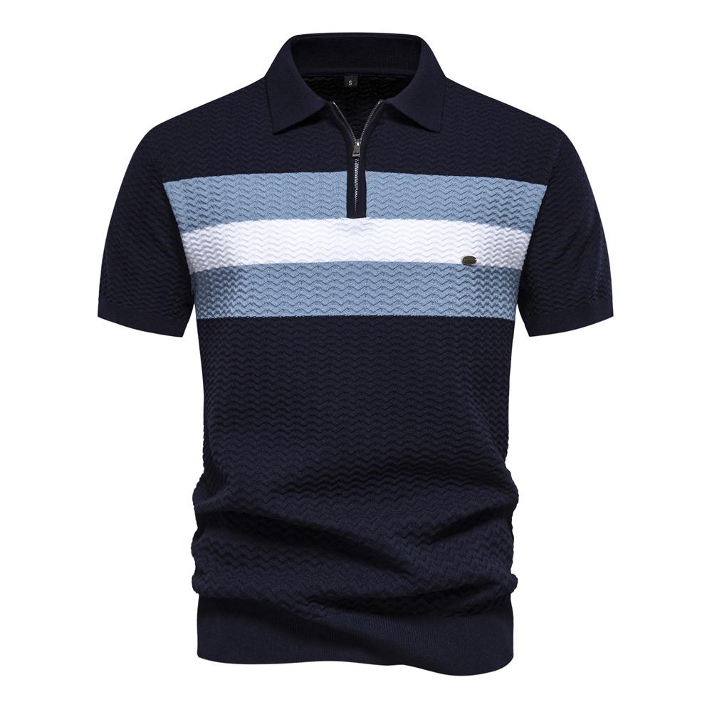 New Summer Textured Ribbed Knit Polo Shirt for Men Short Sleeve Breathable and Cool Mens Polo Shirts