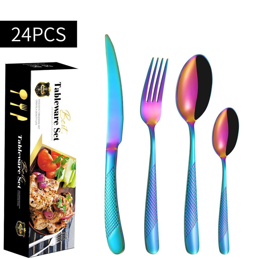 High-End-Western-Food-Geschirrset, Star Diamond, Edelstahl, Haushaltssteakmesser, Gabel und Löffel, komplettes Set für 6 Personen, für 4 Personen