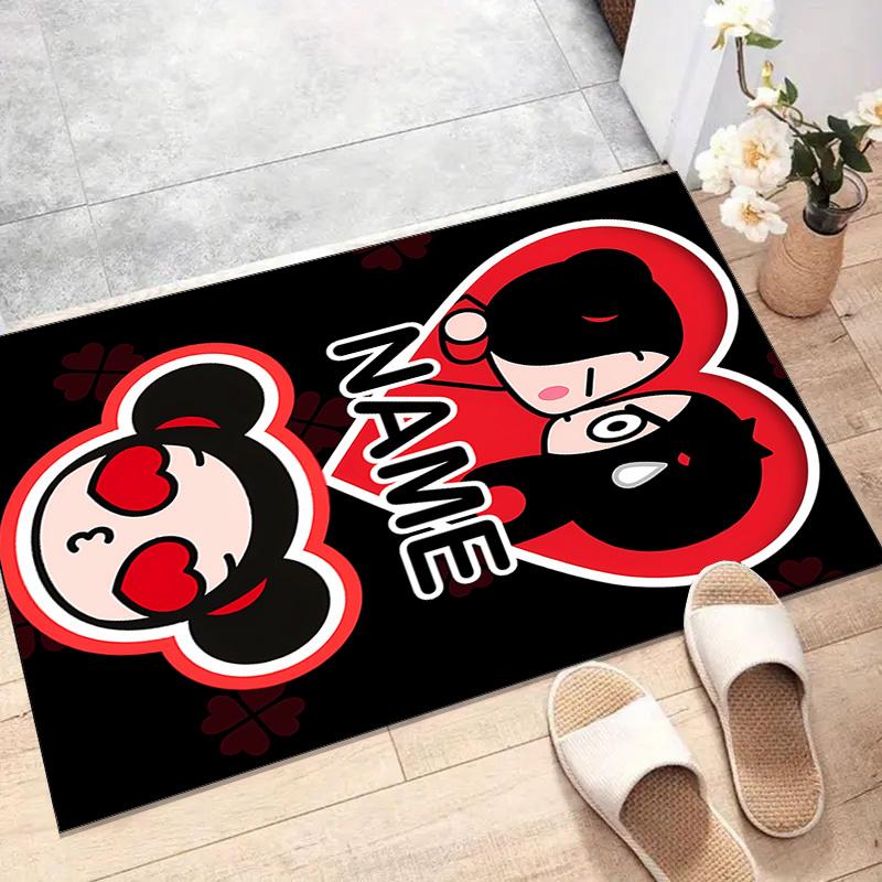 Custom PUCCA Mat Personalized Name, Polyester Washable Indoor Entryway Rug, Gift for Christmas, Easter, Thanksgiving Day