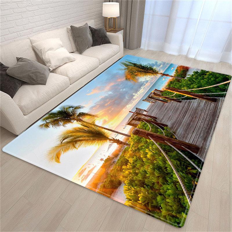 3D Printing Palm Tree Sea Beach Carpet Living Room Sofa Table Rug Bedroom Bedside Rug Dining Carpets Rug for Bathroom Decoration