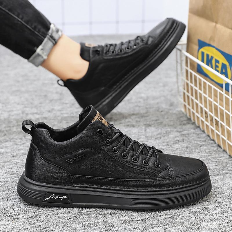 Spring men's shoes breathable non-slip chef shoes men's trend versatile black leather shoes work shoes casual board shoes skateboard