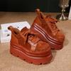 2025 Autumn/Winter Women's Cowhide Platform Lace-up Casual Shoes