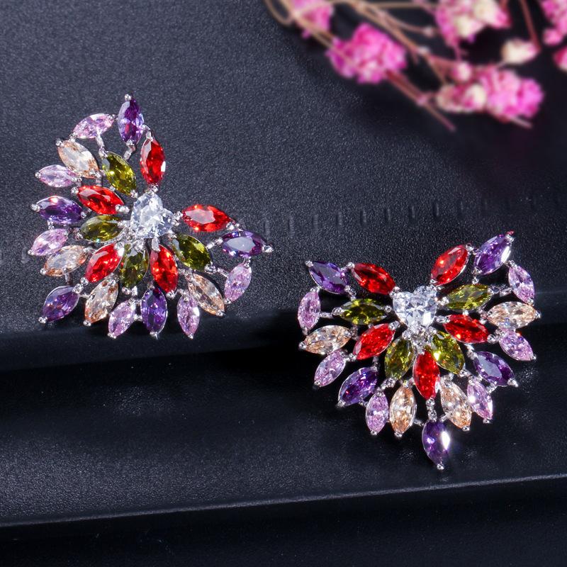 Peach Heart Colored Zircon Necklace Earrings Two-Piece Set, Platinum-Plated Jewelry