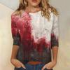 Women's Fashion Casual Round Neck 3/4 Sleeve Loose  Printed T-Shirt Ladies Top