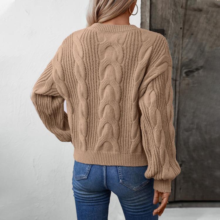 Cárdigan Suéter Top de Punto Vintage Otoño Invierno Manga Larga Holgado Cuello O Color Sólido