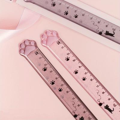2-Pack of Random Color Cat Paw-Shaped Rulers, Creative Student Stationery, Transparent Plastic Measuring Ruler, Durable and Office Supplies