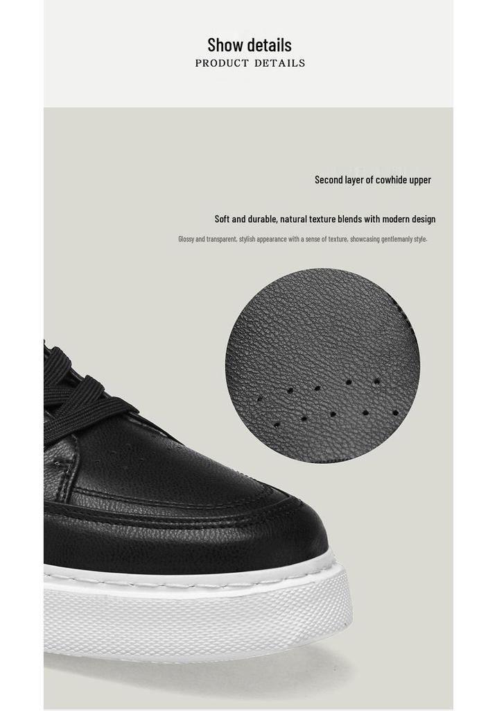 Men’s Genuine Leather Lace-up Sneakers - Large Size, Comfortable, Breathable, Versatile Casual and Work Shoes, Round Toe for Autumn & Winter