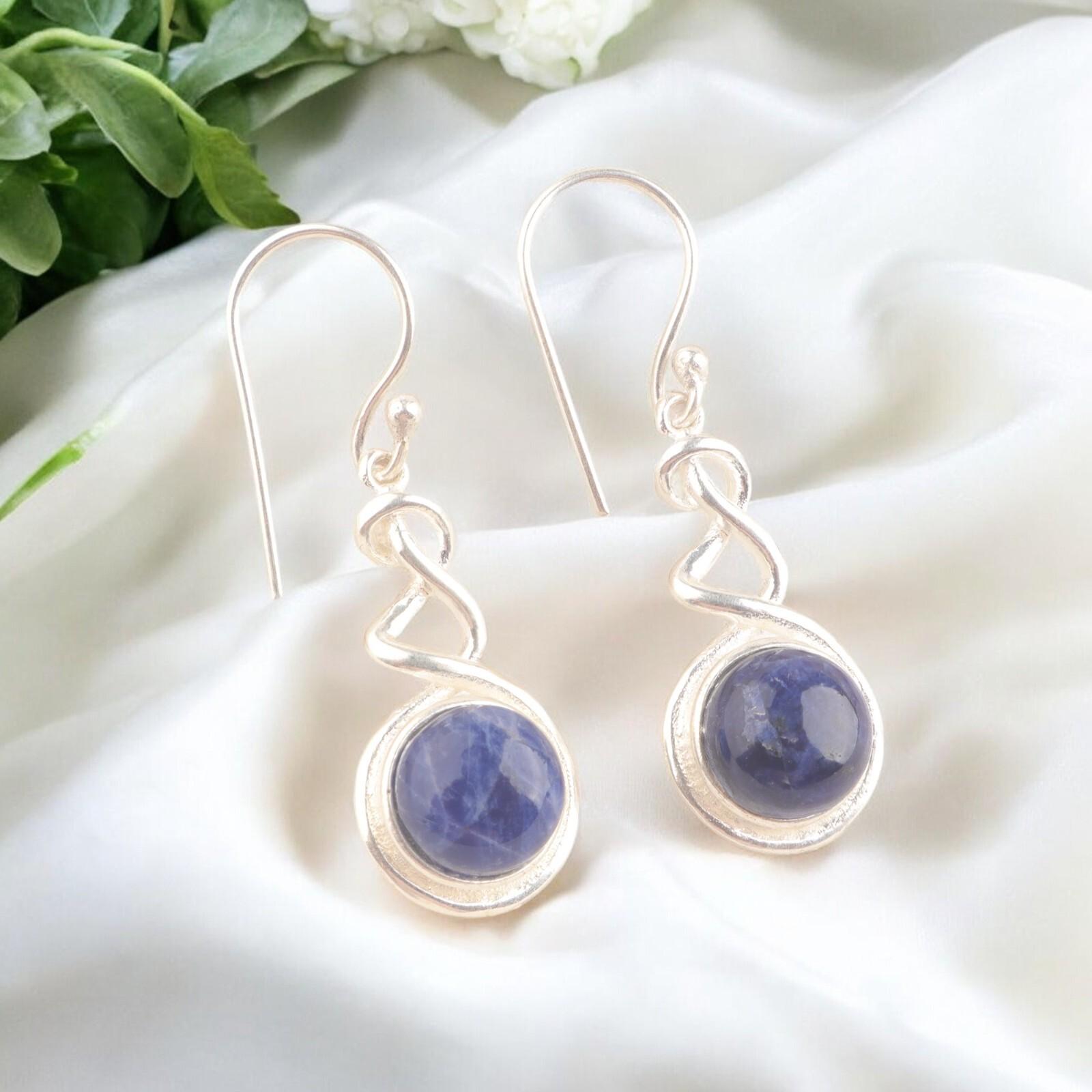 

Круглые серьги-подвески из содалита из цельного стерлингового серебра 925 пробы 1,67 CE-14-39