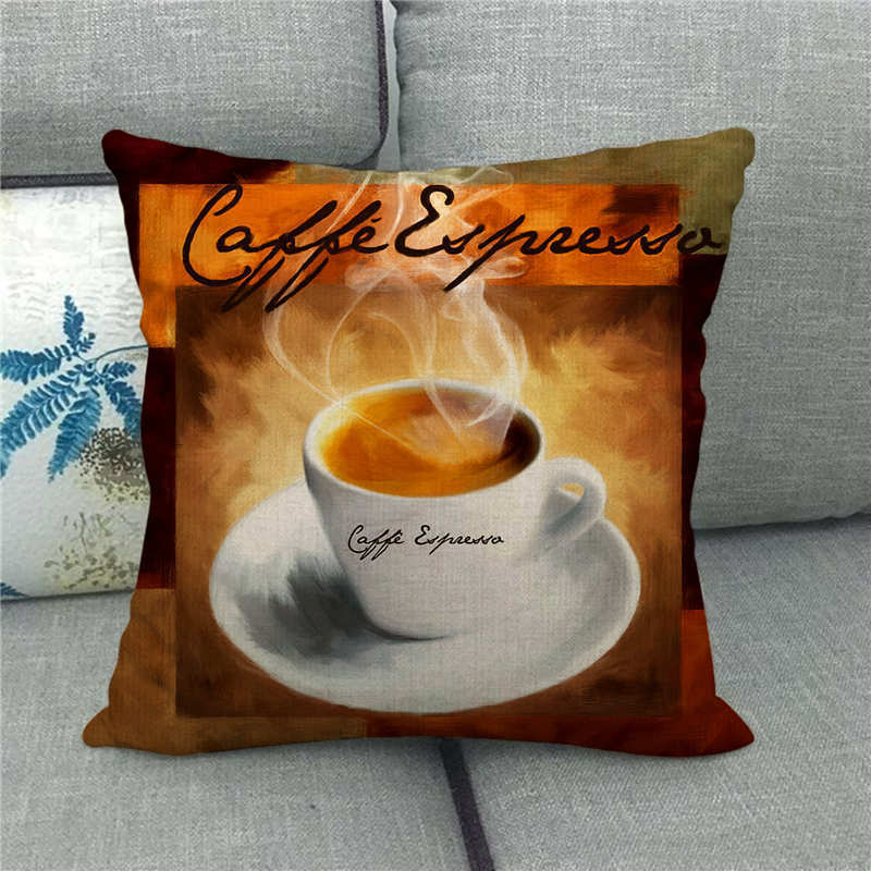 Retro-Style Coffee Afternoon Tea Digital Printing Short Plush Pillow Covers For Car Sofa Office Cushion Cover Home Goods