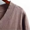 Long Sleeve Solid Plus Sizes [ODFMCE] Women's T-Shirt, Autumn, V-Neck, Cotton, Color, Stylish, (JP, Alphabet, M, Brown)