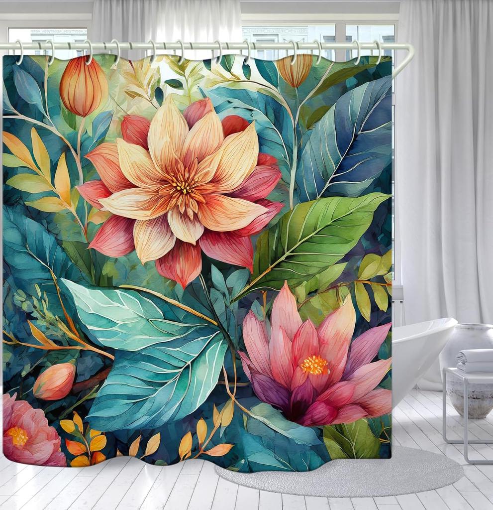 Bathroom Shower Curtain Brings a Pleasant Mood To Bathing, with a Unique Artistic Waterproof and Beautiful Flower Leaf Shower Cu