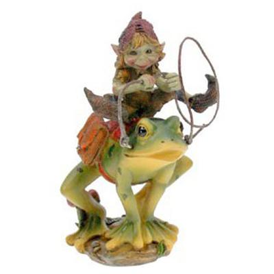 [R7070] - Resin Figurine 'Pixie and Frog' - 13 Cm