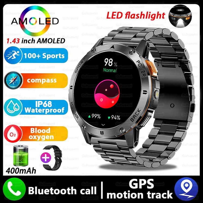 New GPS Outdoor Smartwatch 1.43'' AMOLED Display 100+ Sports Modes Voice Calling Smart Watch Men Military Grade Toughness Watch