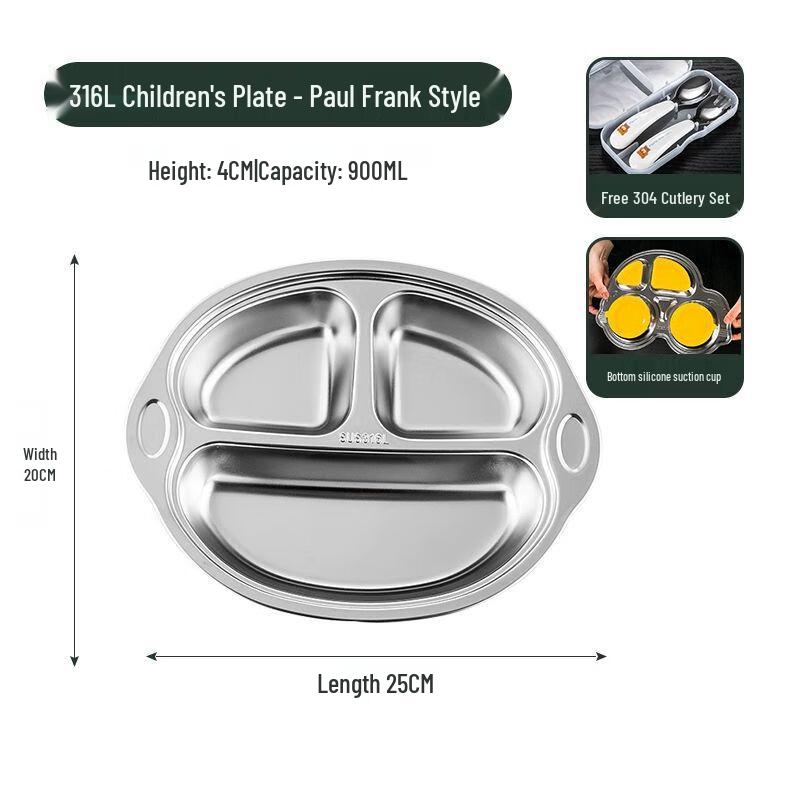 Kids 316L Stainless Steel Divided Suction Plate