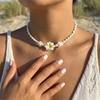 Bohemian Beach Beaded Choker Necklace for Women Hawaiian Pink Yellow Hawaiian Flower Pearl Necklaces Summer Vacation Jewelry