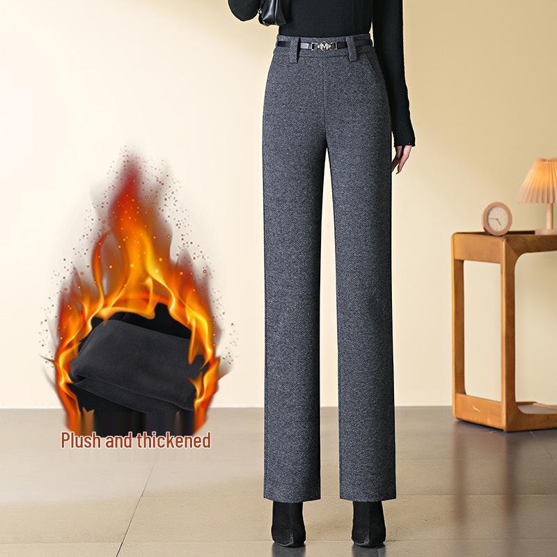 

Женские шерстяные брюки прямого кроя с высокой посадкой и флисовой подкладкой на осень/зиму 2024 2XL темно серый