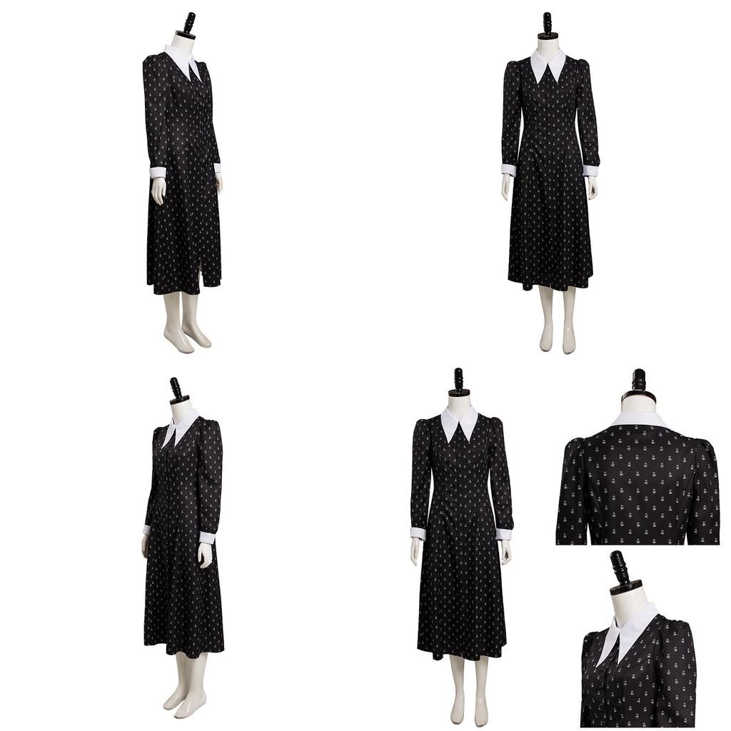 Family Addams The Wednesday Cosplay Costume Black Dress Halloween Party Xmas