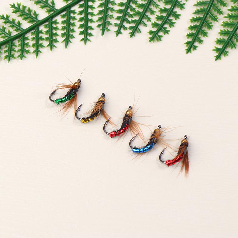 5/10Pcs Fly Fishing Lure Kit Artificial Insect Fishing Bait Fast Sinking Brass Bead Head Scud Fly Worm Trout Fishing Lure
