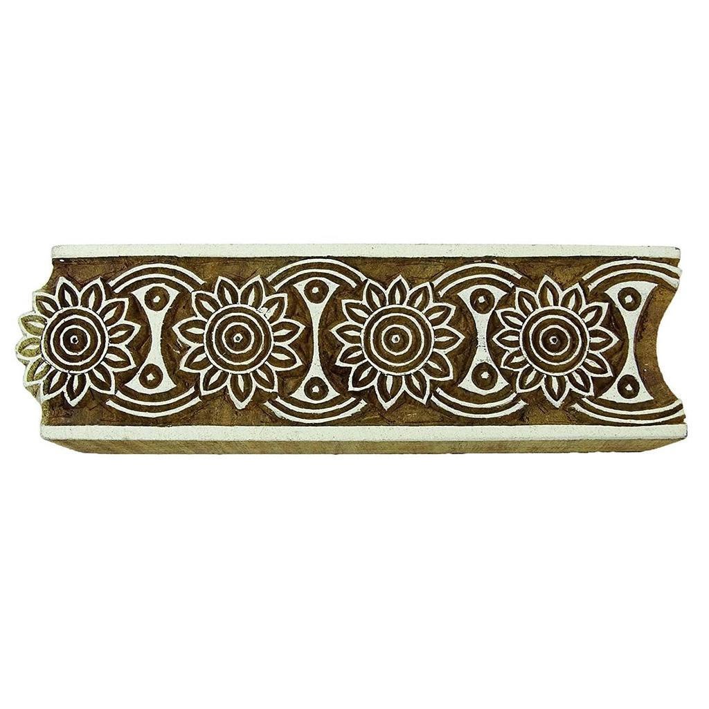 Floral Wood Stamp Handcarved Printing Block Wooden Textile Stamp Block Print