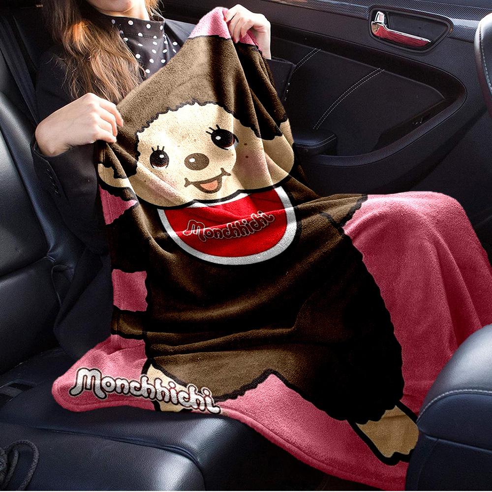 1pc Monchhichi,Cartoon,Character Digital Print Flannel Blanket - Contemporary Style, Suitable for All Seasons, Perfect for Home, Travel, or
