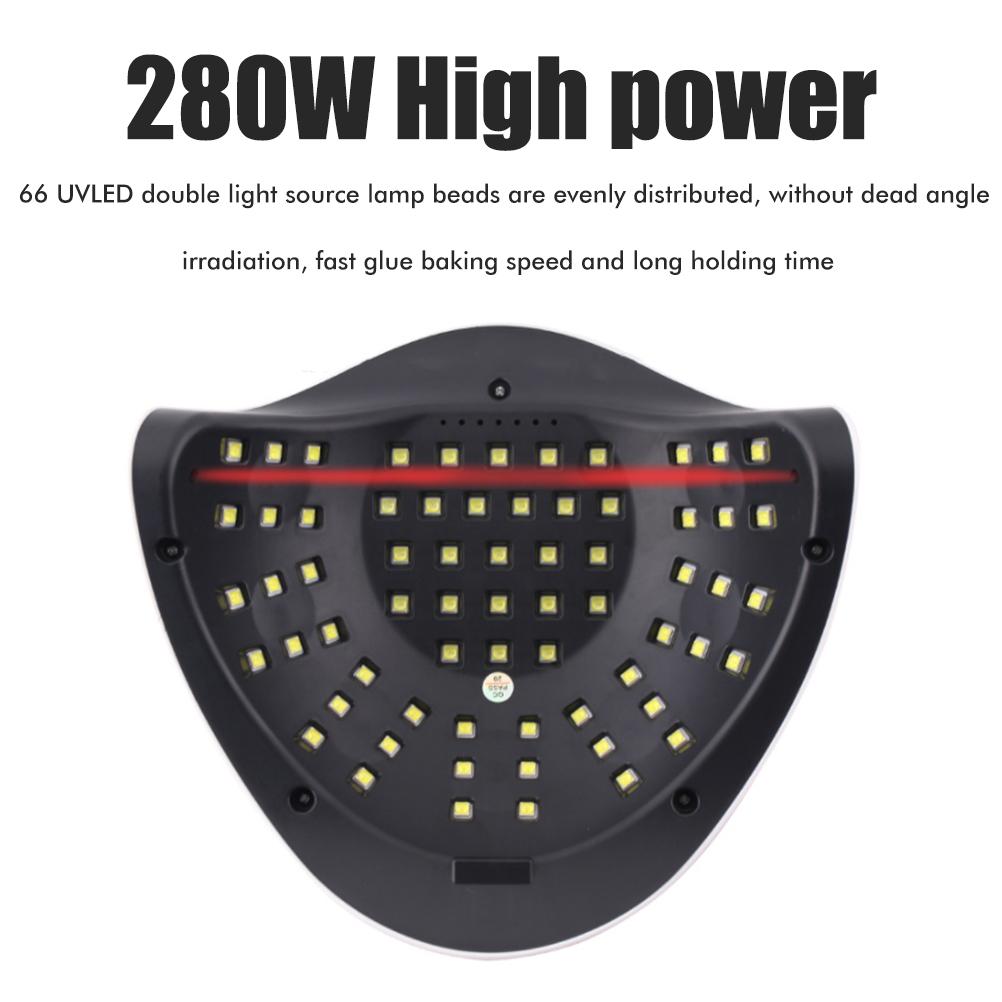 280W UV Lamp for Gel Nails Portable 66LED Nail Lamp with Automatic Sensor and 4 Timer LCD Display
