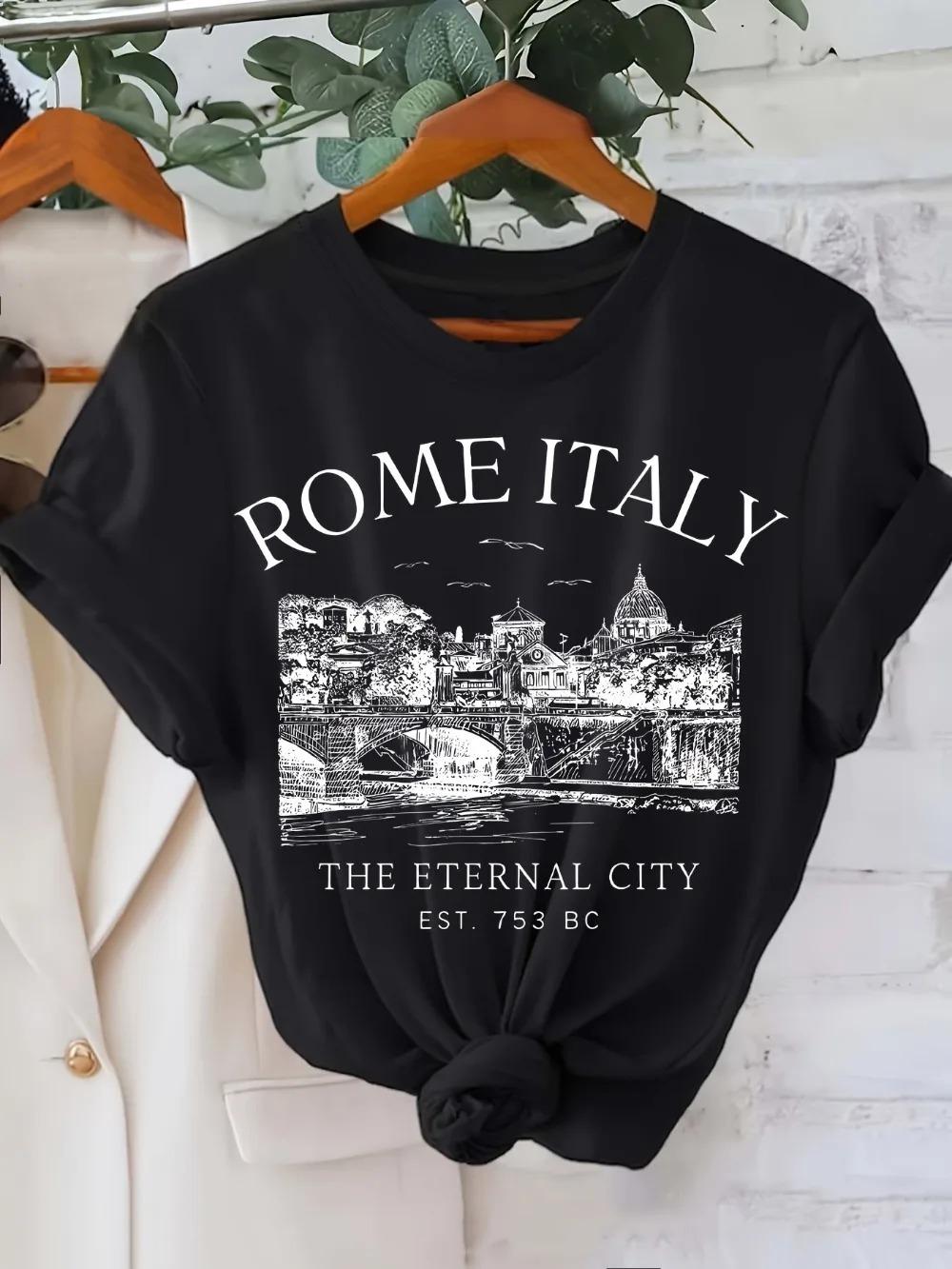 

Womens TShirt Italy Rome Printed Tops Crew Neck Summer Comfortable Clothes Tops Fashion Tshirt S