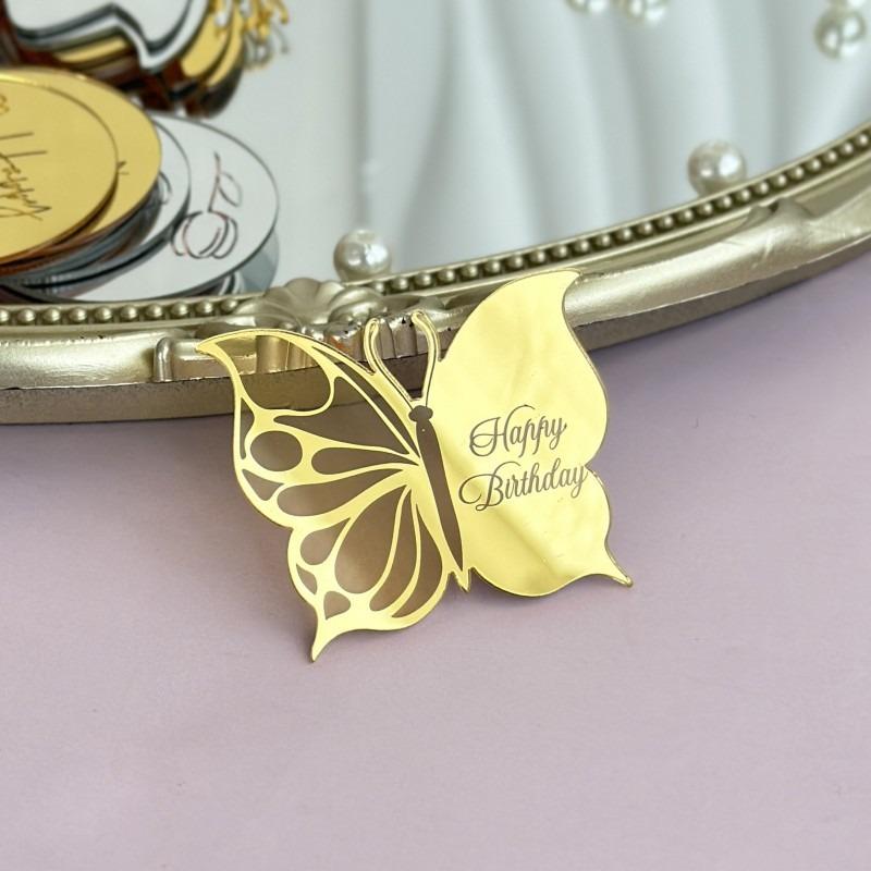 

10pcs Butterfly Shape Happy Birthday Acrylic Cake Cupcake Toppers Mirror Acrylic Happy Mother s Day Anniversary Wedding Decor