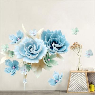 Adesivo Murale Fiore Blu Bianco Autoadesivo Decalcomania per Soggiorno Sfondo TV Camera da Letto Decorazione Casa Carta da Parati