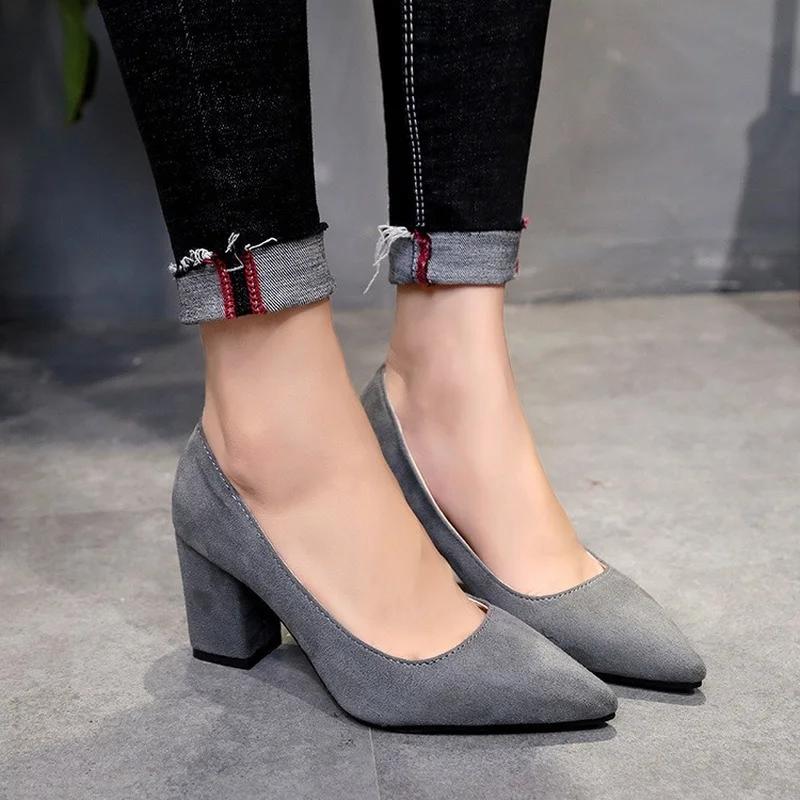 Mode High Heels Damen 2025 Neue Damenschuhe Spitzschuh Flachmündig Schuhe Damen Dicke Ferse Modeschuhe Damen Große Größe 43