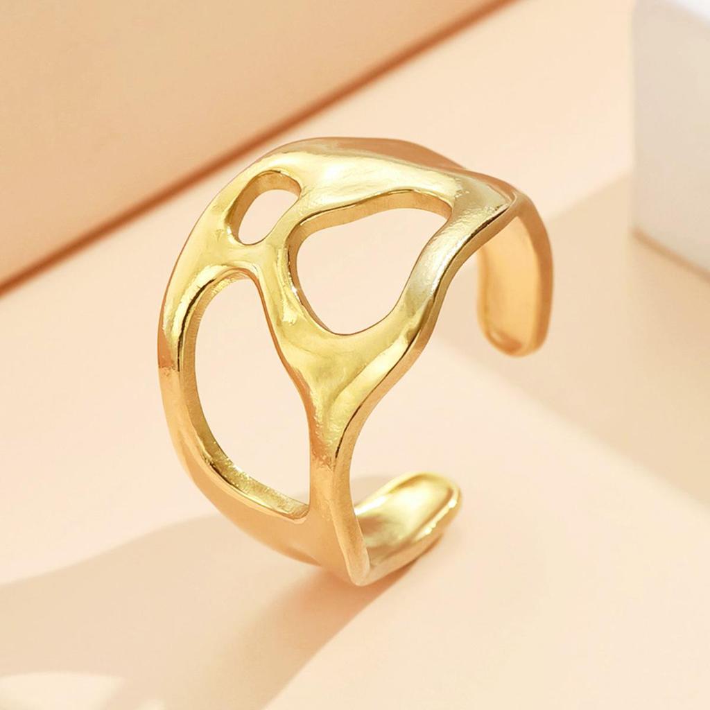 18K Gold Plated Stainless Steel Retro Baroque Open Adjustable Ring for Women