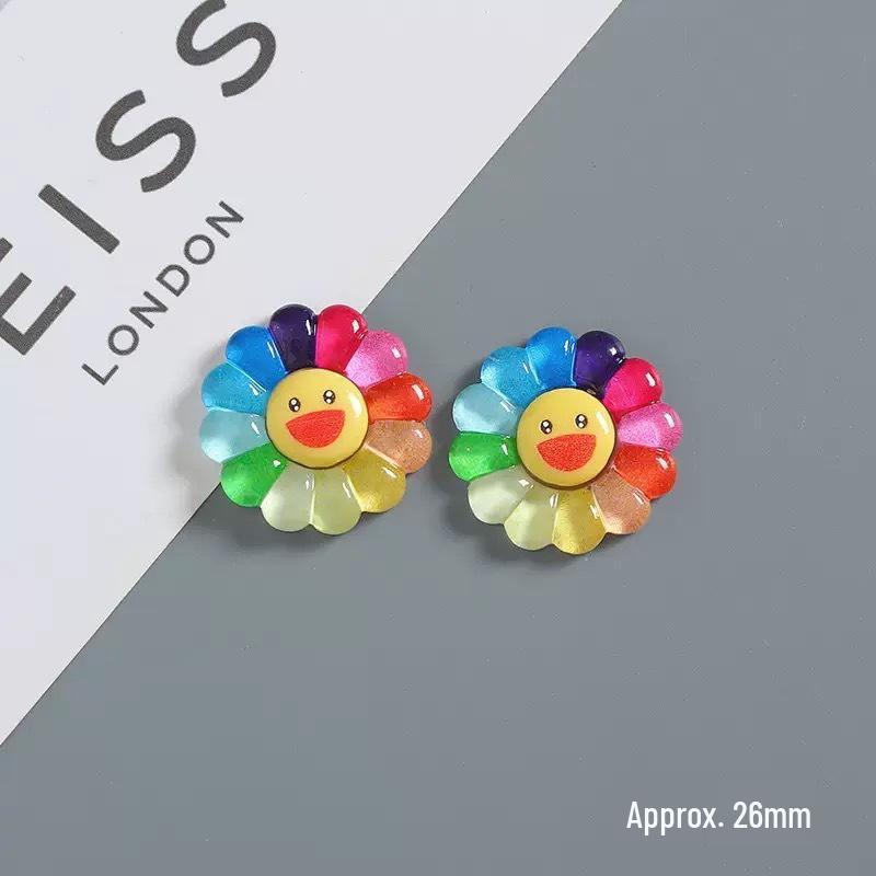 Sunflower Smiling Face Glossy Resin Cartoon Expression Sticker for DIY Crafts