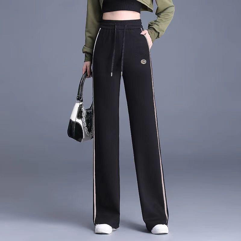 

Женские брюки с высокой посадкой и широкими штанинами с боковой полосой - Универсальный облегающий дизайн для весны/лета 2025 3XL чёрный