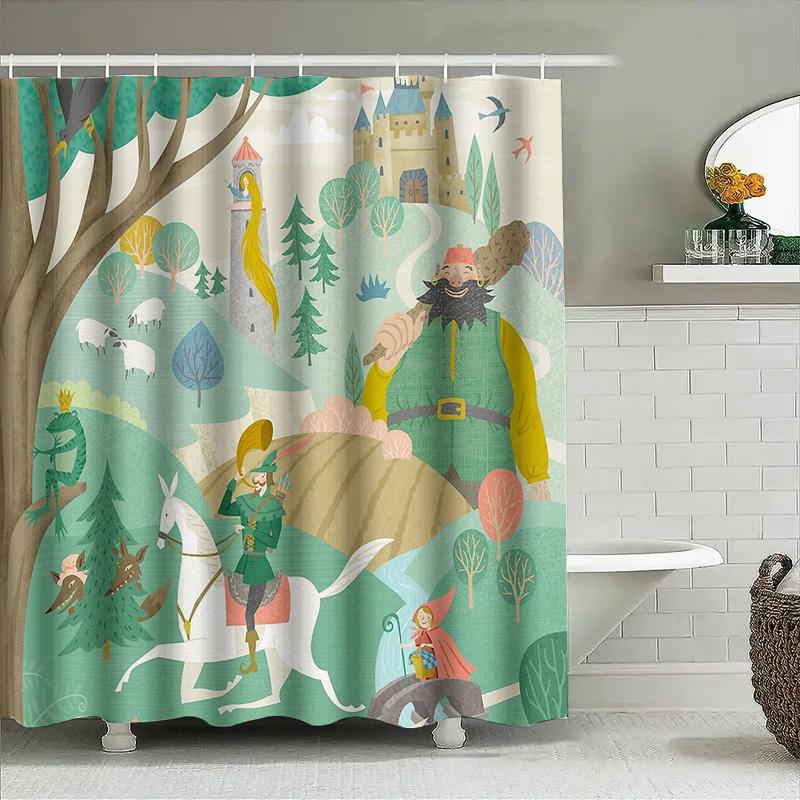 Fantasy Forest Hunter Shower Curtain Woodland Deer Stag Nature Theme Bathroom Decor Rustic Vintage Medieval Tapestry Backdrop