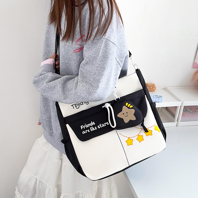 Contrast Large Capacity Tote Bag Student Crossbody Bag Girls Star Print Shoulder Bag