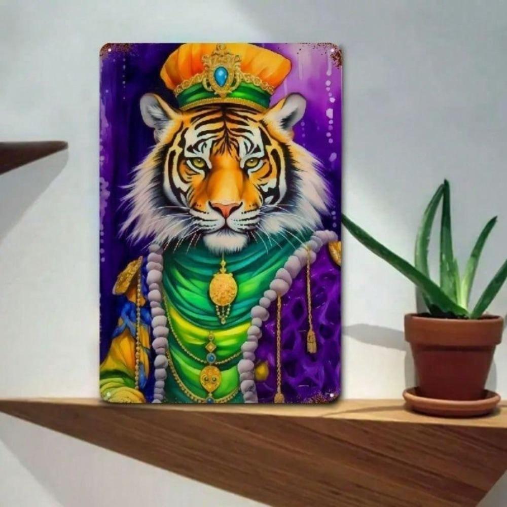 Metal Poster Tiger Masquerade Retro Wall Decor for Bar