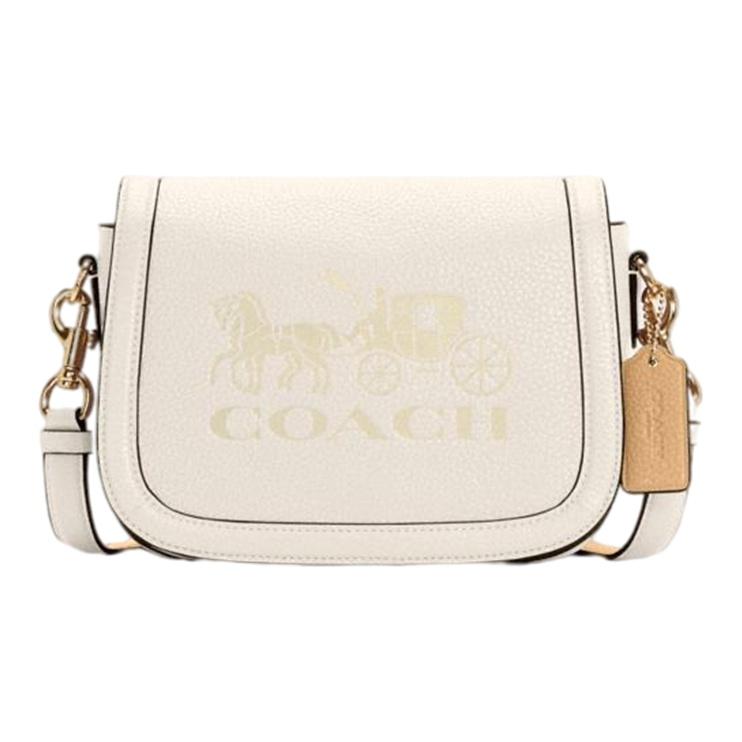 

Coach Horse & Carriage Saddle Bag, White Pebbled Leather Gold Hardware Detachable Strap, Women s Daily Travel C4058-IMSQQ Basic Set (Bag+Dust Bag)