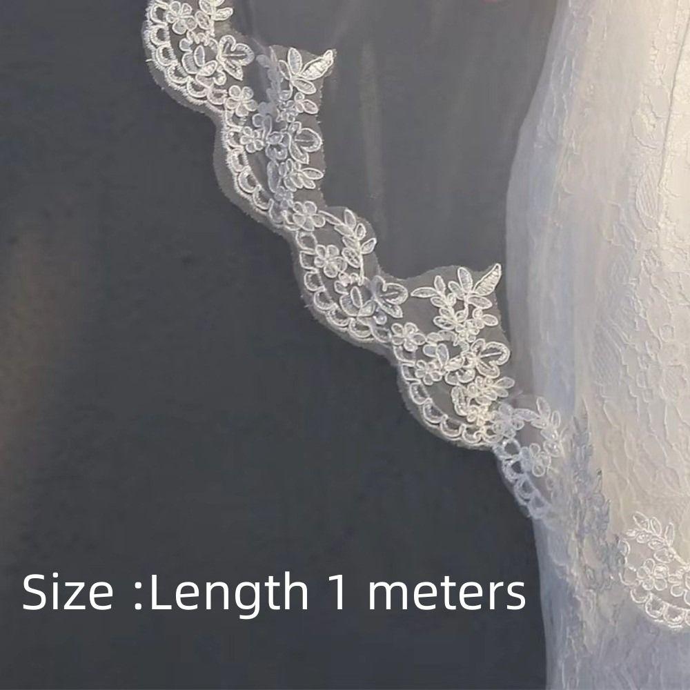 2026 New Short Bridal Veils White Ivory Lace Edge Bride Veils One Layer Velo De Novia Wedding Veil