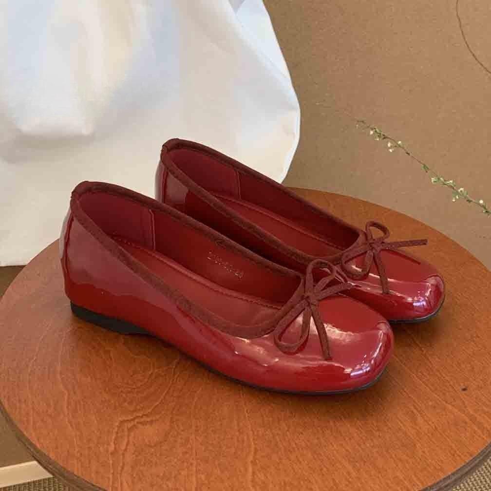 Inner heightening bow red light mouth single shoes women's 2025 spring new French gentle temperament commuter ladyshoes