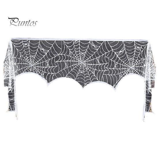 Halloween Party Table Set Door Curtain, Lace Spider Web Fireplace Cover, Scary Skeleton Witch Shrink-resistant Fabric Bat Print Window Drapes for Home