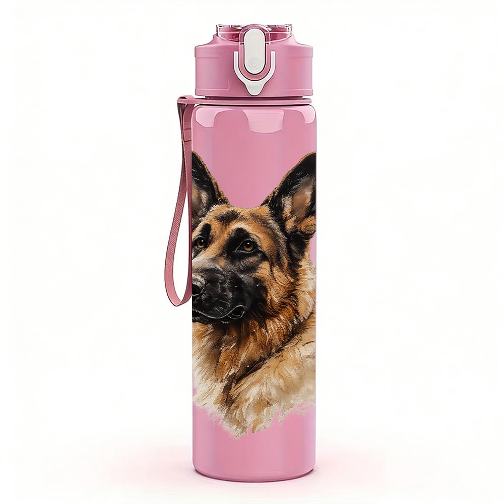 1 Stück Realistische Schäferhund-Büste 750 ml Farbe Kunststoff-Wasserflasche Auslaufsicherer Klappdeckel mit Strohhalm Für Sport, Büro, Heimgebrauch