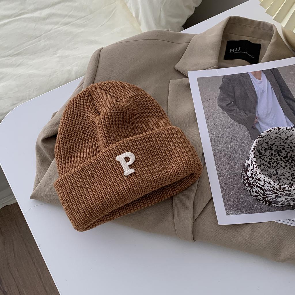 Women's Autumn and Winter Korean Version Ins Trendy Fashion Warm Men Versatile Student P Letter Casual Knitted Cold Hat