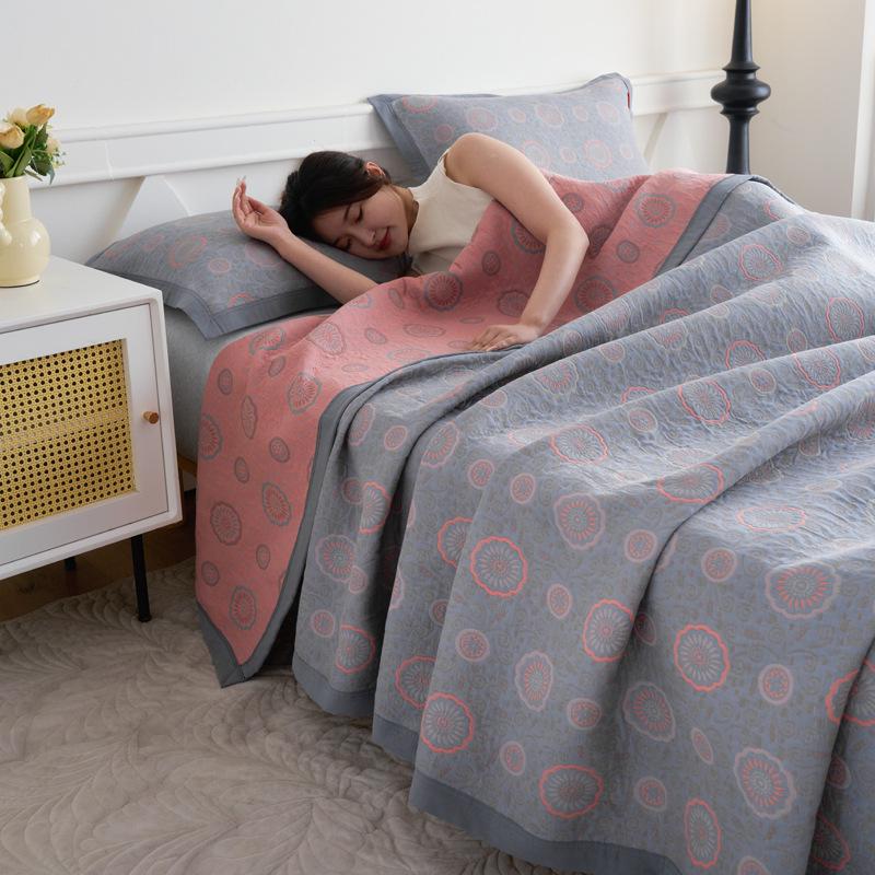 Class A Cotton Towel Blanket: 3-Layer Gauze, Yarn-Dyed Jacquard, 4-Seasons Bedspread, Air Conditioning Quilt, 3-Piece Set