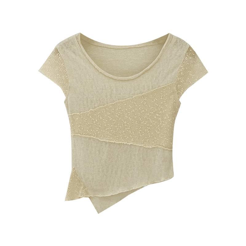 Damen Sommer 2026 T-Shirt mit Strukturstoff-Einsätzen und kurzen Ärmeln