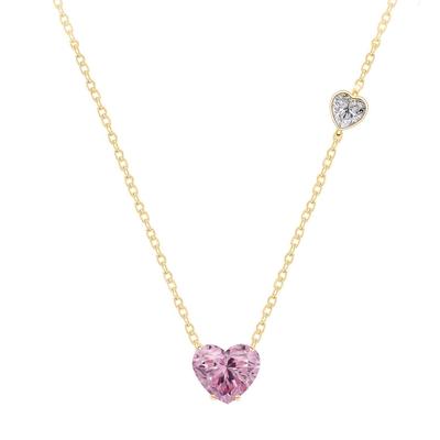 Love Heart Shape With Pink & White Diam Pendant Necklace for Girls And Women with Extendable Chain