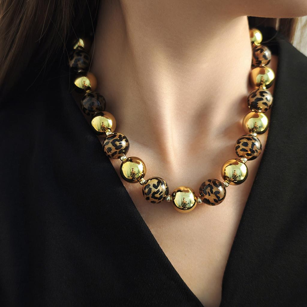 Retro Leopard Print Beaded Sweater Chain Light Luxury Maillard Exaggerated Punk Style Personalized Jewelry