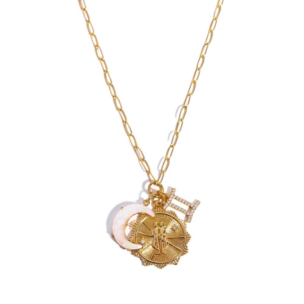 Crystal 12 Constellation Necklace Moon Sun Bohemian Golden Necklace Collarbone Chain Women  Girls