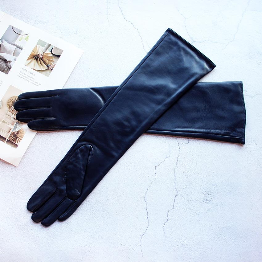 Long Leather Gloves for Women With Colorful Sheepskin Velvet Lining Fashionable Autumn and Winter Warm and Sunscreen Gloves