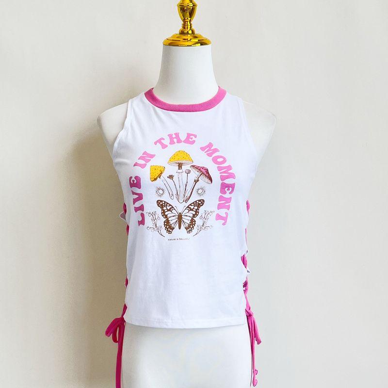 

Summer Print Sleeveless Fashion Silm Short Top Vest White M code